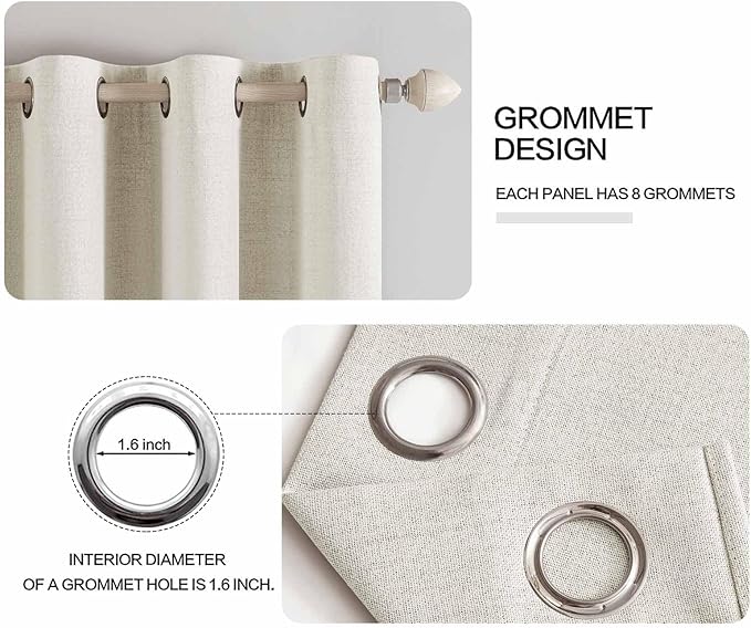 MIULEE Linen Texture Curtains for Bedroom Solid 100% Blackout Thermal Insulated Linen Beige Curtains Grommet Room Darkening Drapes for Living Room 52x108 Inch (2 Panels)