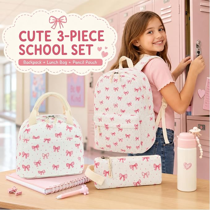 Bluboon School Backpack Set Girls Womens Laptop Bookbag Casual Daypack Fits 15 inch Laptop with Lunch Tote Bag and Pencil Bag