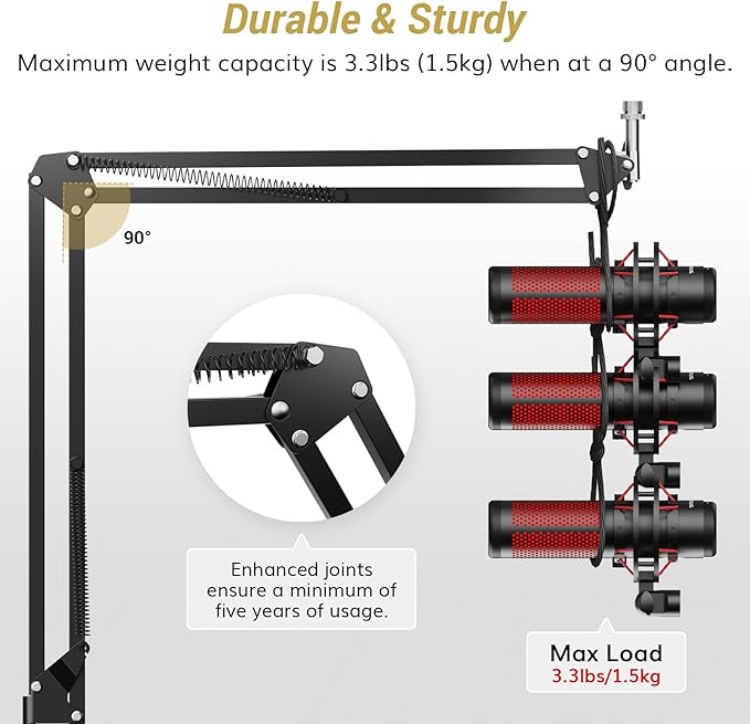 TONOR Microphone Boom Arm, Adjustable Microfono Stand Mic Arm with Extra-large Pop Filter, 3/8’’ and 5/8’’ Screwadapter, Equipment for Podcast, Recording, Streaming, 35 cm +35 cm, T10