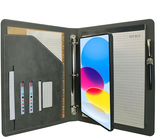 Tablet Organizer Portfolio Case with 3-Ring Binder, Binder Padfolio File Folder with Removable Tablet Holder, Compatible with iPad (A16) 11th Gen 2025 / iPad 10th Gen 2022 (Gray)