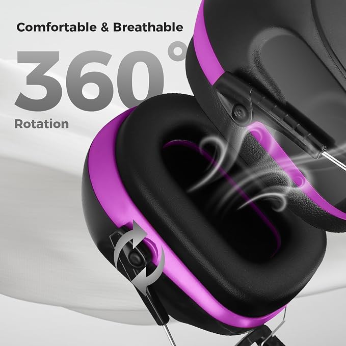 ProCase NRR 28dB Noise Reduction Ear Muffs, Foldable Adjustable Passive Noise Cancelling Headphones for Adults Kids Autism, Hearing Protection for Shooting, Construction, Mowing, Studying -Purple
