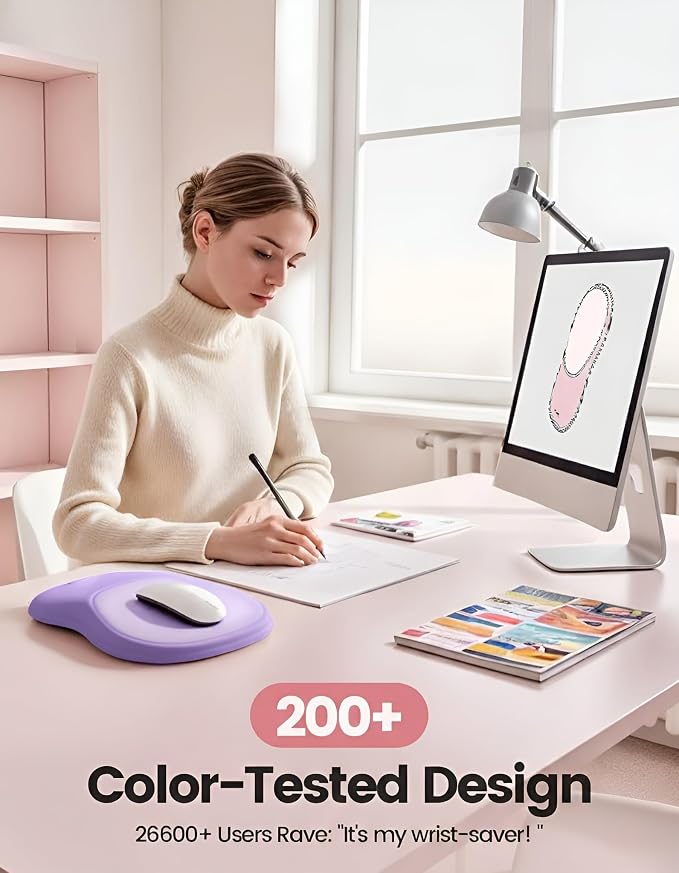 Meatanty Mouse Pad with Wrist Rest, Ergonomic Mouse Wrist Support, Desk Mouse Mat Computer Accessories, Comfortable Palm Hand Pain Relief, Cute Non-Slip Laptop Cushion, Office Home Gaming Women-Purple