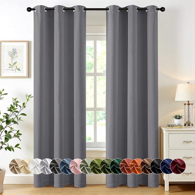MIULEE Blackout Curtains for Bedroom Living Room 2 Panels, Thermal Insulated Room Darkening Drapes Grommet Noise Reducing Light Blocking Window Treatments 84 Inches Long 40x84 Inch Light Gray