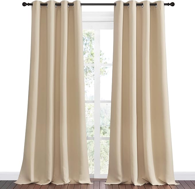 NICETOWN Bedroom Room Darkening Curtains, Biscotti Beige, 1 Pair, 55 inches by 108 Inch, Triple Weave Microfiber Grommet Top Thermal Insulated Solid Darkening Panels/Drapes for Kid's Room