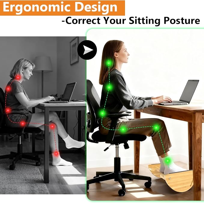 Bamboo Foot Rest for Under Desk at Work - Reversible Rocking Desk Footrest 2-in-1 with 6 Adjustable Heights, Ergonomic Foot Rest Under Desk with Anti-Slip Surface for Home, Office and Gaming