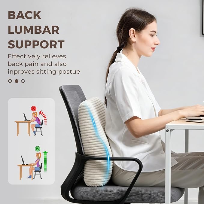 Lumbar Support Pillow for Recliner Chair/Accent Chair/Couch, Large Memory Foam Back Support Cushion for Elderly, Ergonomic Backrest Pillow for Back Rest, Pain Relief, Reading, Washable Cover, Beige