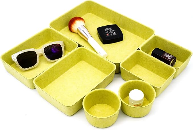 Drawer organizers tray Felt storage bins office Desk dividers Morandi Colors Shallow Box 7-Piece round (Linden green)