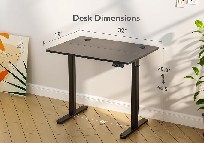 Claiks Electric Height Adjustable Stand Up Desk, 32x19 Inches, Black