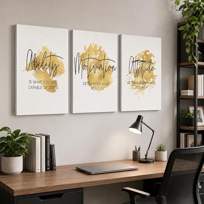 Office Wall Art - 3 Panel Motivational Canvas, Inspirational Quotes for Home Decor, Positive Entrepreneur Words Poster Frame for Company, 12"x24"x3Pcs