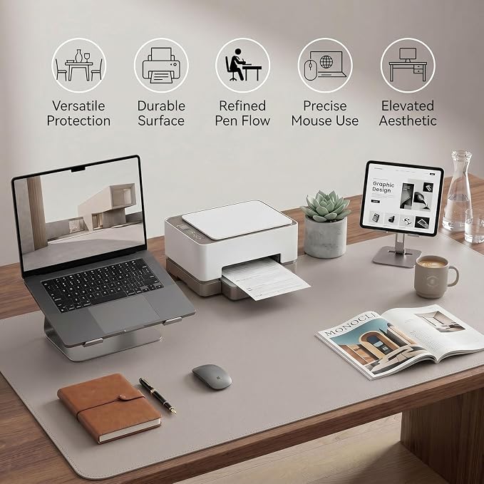 Large Desk Pad Non-Slip Desk Mat Protector for Keyboard Mouse Waterproof Vegan Leather Surface Faux Leather Laptop Mat Smooth Mouse Pad Premium Gift Tube Stone Gray 23.6" x 13.7"