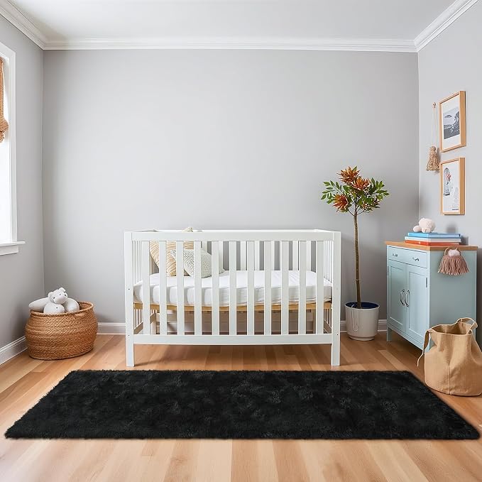 HOMORE Runner Rugs for Bedroom 2x10 Black Rug for Bedroom Bedside Soft Fluffy Area Rugs for Living Room Indoor Entrance Door Mat, Long Runner Rugs and Carpets for Dorm Nursery