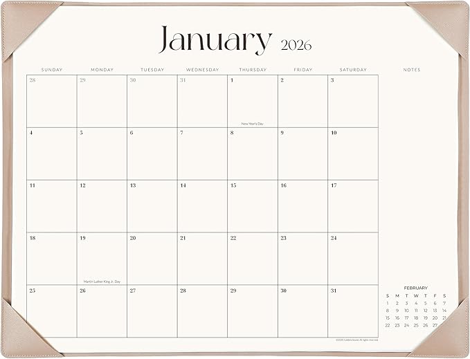 Simplified Desk Calendar 2026 with Desktop Mat, Cabbrix Large Desk Pad Calendar 21" x 16-1/2" Runs From January 2026 to June 2027, Desk Blotter Calendar for Home School and Office (Apricot)