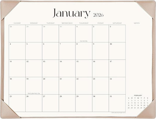 Simplified Desk Calendar 2026 with Desktop Mat, Cabbrix Large Desk Pad Calendar 21" x 16-1/2" Runs From January 2026 to June 2027, Desk Blotter Calendar for Home School and Office (Apricot)