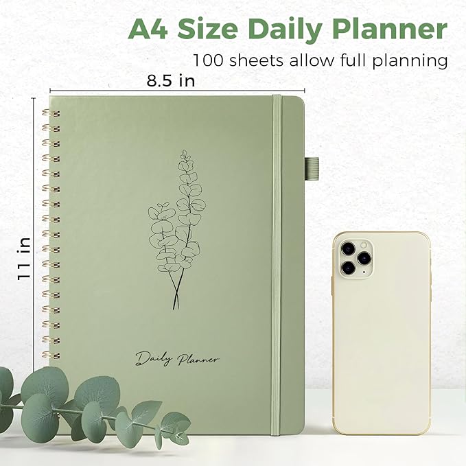 Oucaru Undated Daily Planner, 8.5"x11", A4 Size Spiral Notebook with Hourly Schedule, To Do List, Priorities, and Notes for Productivity - Easily Organize Your Tasks, Appointments & Goals for Women