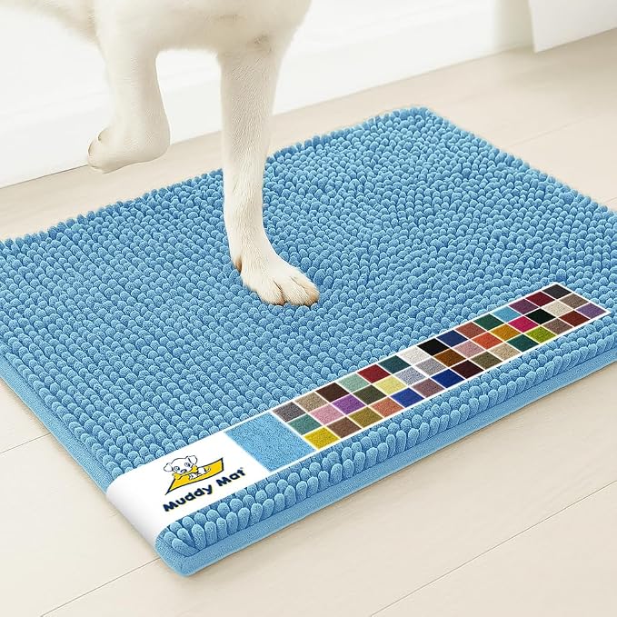 Muddy Mat® | Super Absorbent Door Mat Indoor, Microfiber Quick Dry Chenille Entryway Rug, Non-Slip Front Door Mat, Indoor Mats for Entryway, Machine Washable Pet Rug, Sky Blue 20" x 48"