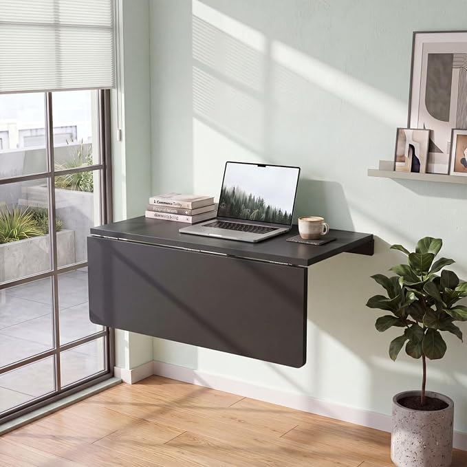Tangkula 31.5" Wall Mounted Folding Desk, Drop-Leaf Floating Desk with Spacious Surface, Space-Saving Foldable Wall Table for Study, Bedroom, Laundry, Balcony & Small Spaces