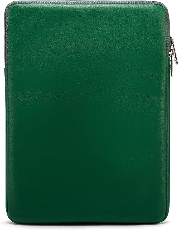 Kinmac 360° Protective Vertical Laptop Sleeve Case Cover Bag (Green Leaves PU, 13.5 inch-14 inch)