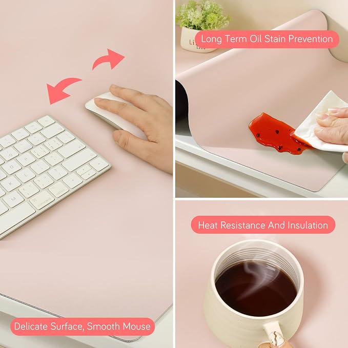 Dry Erase Desk Mat for Making Plans,27.5"x13.8" Writable & Erasable Desk Mouse Pad with 2 Markers & 2 Cloths,Waterproof Writing Desk Pad for Office Home School (Pale Pink)