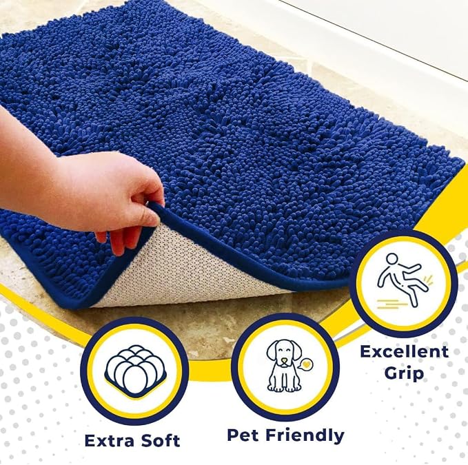 Muddy Mat® | Super Absorbent Door Mat Indoor, Microfiber Quick Dry Chenille Entryway Rug, Non-Slip Front Door Mat, Indoor Mats for Entryway, Machine Washable Pet Rug, Royal Blue 16" x 24"