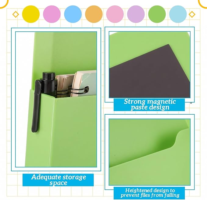 Gilprop 8 Pack Magnetic File Holder, 5"x7"x1.2" Magnetic Wall File Folders for Whiteboard, Hanging Classroom Organizer Storage, Refrigerator Magazine Holder for Mail Letters Paper Desk Office