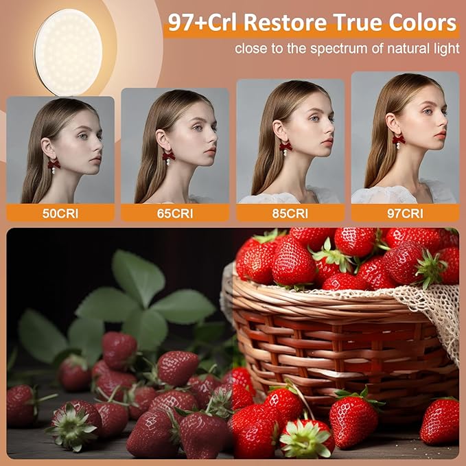 60 LED Ring Light, Rechargeable Selfie With Front & Back Clip, 2500-6500K Portable Phone, Adjustable 3 Modes for iPhone, iPad, Tablet, Laptop, CRI97+, 90 Grams (Black)