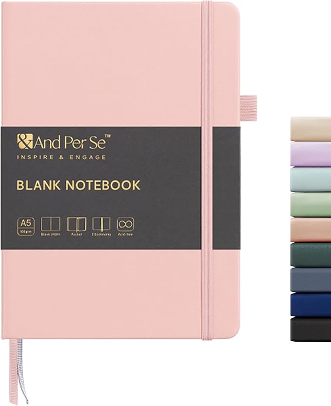 &And Per Se Blank Sketch Notebook, A5 Hardcover, 160 Pages 100gsm Thick Paper, Unlined Journal for Drawing, Doodling, Hand Lettering – Creative Gift for Artists, Designers, Writers (Pink)