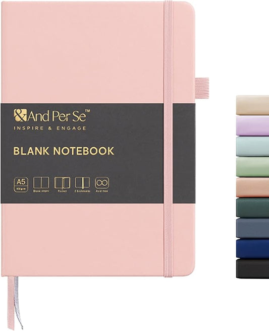 &And Per Se Blank Sketch Notebook, A5 Hardcover, 160 Pages 100gsm Thick Paper, Unlined Journal for Drawing, Doodling, Hand Lettering – Creative Gift for Artists, Designers, Writers (Pink)