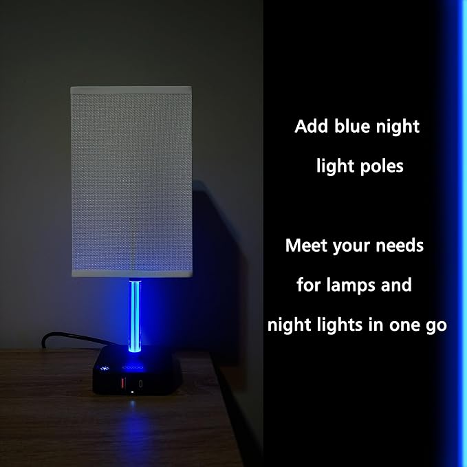 COZOO 3 Way Dimmable Touch Bedside Table Lamp with 2 USB Charging Ports 2 Outlets Power Strip,Black Charger Base White Fabric Shade,LED Desk Night Light for Bedroom/Nightstand/Living Room/College Dorm