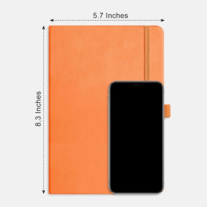 AHGXG Lined Journal Notebook, 160 Numbered Pages, A5 Medium Size (5.7'' x 8.3''), 120 GSM Thick Paper, for Men & Women, Journaling, Writing, Work & Office, Leather Hardcove (Orange)