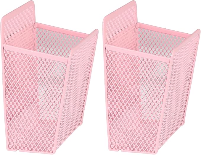 Magnetic Pencil Holder - Extra Strong Magnets Mesh Marker Holder Perfect for Whiteboard, Refrigerator and Locker Accessories (1 Baskets, Blush)