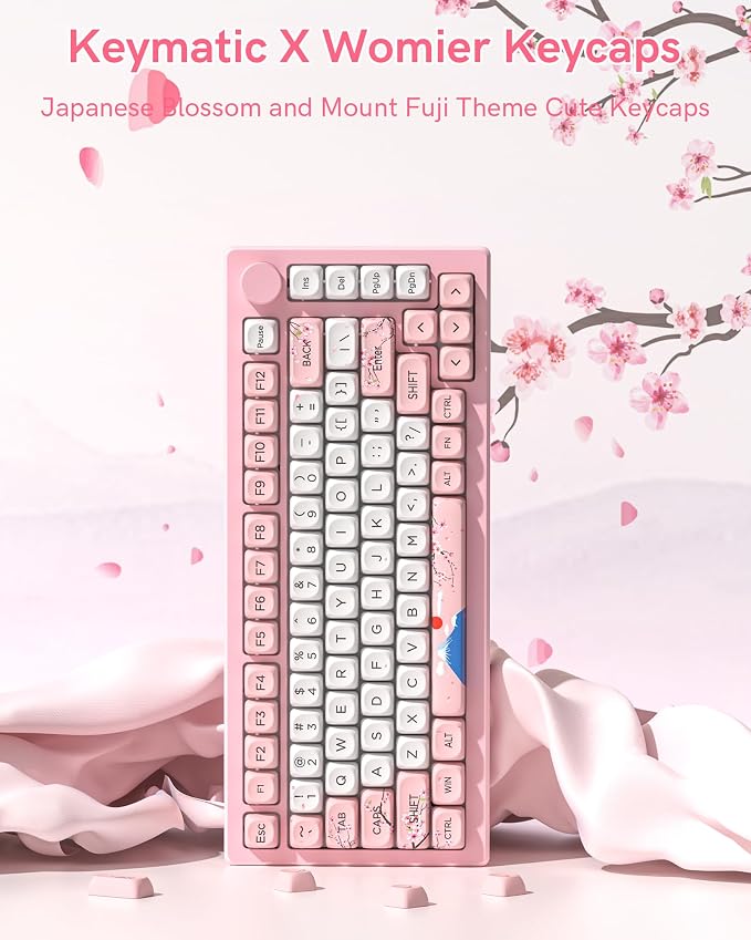 131 Cute Pink Keycaps MOA Cherry Blossom keycap Theme Japanese Keycap Set for Mechanical Keyboard for 61/68/84/87/98/99/100/104/108 Keys,Pink&White(Only Keycap Set)
