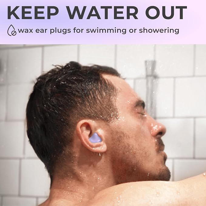 Peace&Quiet PQ Wax Ear Plugs for Sleeping, Swimming - 50 Soft Noise Cancelling Silicone Gel Wax Earplugs for Sleep and Swimmers, Ear Protection with Sound Blocking Level of 32 Db, Lavender