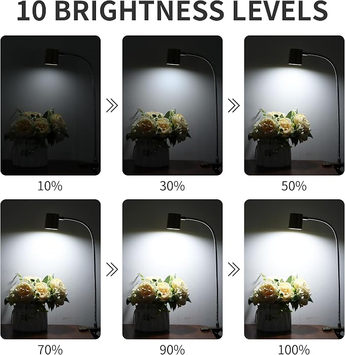 Dott Arts Desk Lamp,USB Clip On Light with 3 Color Modes,LED 10 Levels Brightness Reading Lamp, 360° Gooseneck Book Light,Eye-Care Reading Light for Home Office,Headboards Gold, DA-3.5W-01