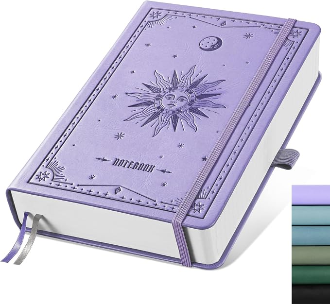EMSHOI A5 Dotted Notebook Journal, 320 Pages 100gsm Thick Dotted Paper, Hardcover Leather Journal with Pen Holder & Inner Pocket, Dot Grid Notebook for Journaling, 5.75"x8.38", Light Purple