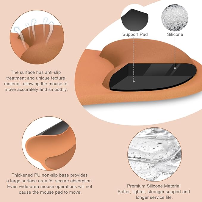 MOSISO Wrist Rest Support for Mouse Pad&Keyboard Set, Circle Curved Ergonomic Mousepad&Coaster Non-Slip Base Home/Office Pain Relief&Easy Typing Pad with Soft Cloth&Silicone Lining, Cosmic Orange