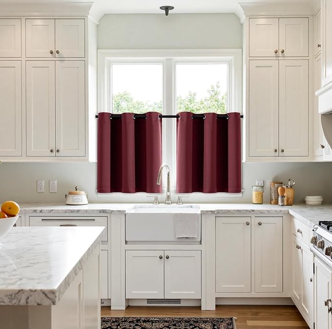 MIULEE Blackout Curtains for Bedroom Living Room 2 Panels, Thermal Insulated Room Darkening Drapes Grommet Noise Reducing Light Blocking Window Treatments 36 Inches Long 40x36 Inch Burgundy Red
