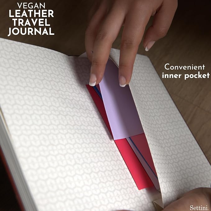 SETTINI® Lined Journal - Compass Journal for Writing Gift Set - Hardcover Vegan Leather, Includes Luxury Pen in a Unique Pen Holder, 192 Pages, A5, Birthday Gift, Journal for Men & Women