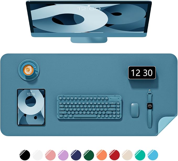 Desk Pad, 30" x 14" PU Leather Non-Slip Desk Mat Large Mouse Pad for Desktop, Waterproof Laptop Computer Writing Mat for Office, Home, Work, Gaming, Dark Blue