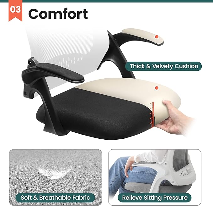 NEO CHAIR Office Desk Gaming Ergonomic Computer Chair with Lumbar Back Support Adjustable Height Swivel Rolling Wheels Flip-up Arms Mesh Chair for Home Vanity (Black)
