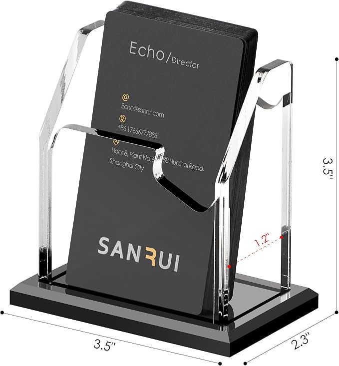 SANRUI Vertical Business Card Holder for Desk, 1-Slot Black Base | Holds 60 cards, professional desktop display stand for office reception & trade shows, ideal for gift card name card