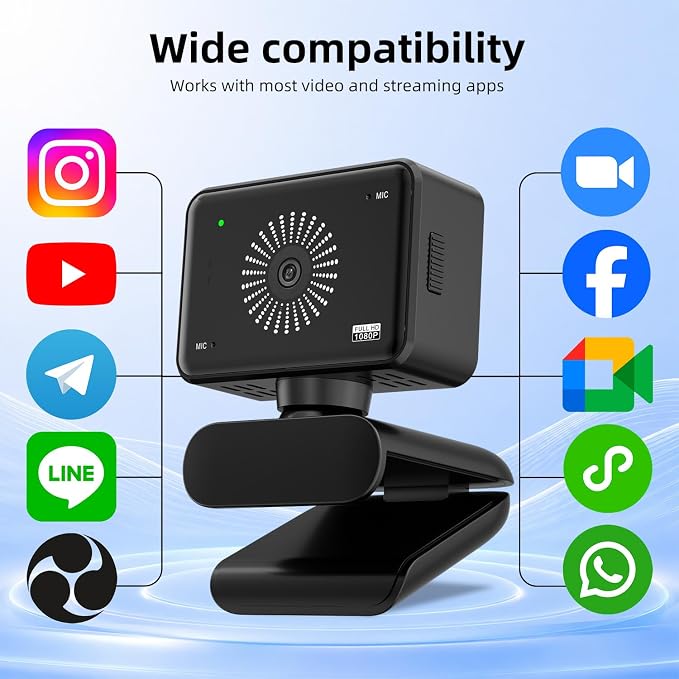 Webcam for PC, 1080P Full HD USB Webcam with Privacy Cover & Built-in Microphone, Plug and Play Computer Web Camera for Video Conference Online Class Live Streaming Video Calling