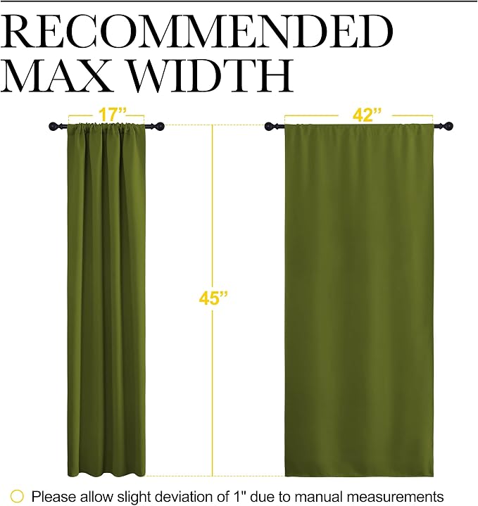NICETOWN Window Curtains Blackout Drapes, Thermal Insulated Solid Rod Pocket Blackout Draperies for Living Room (1 Pair, 42 by 45 inches, Olive Green)