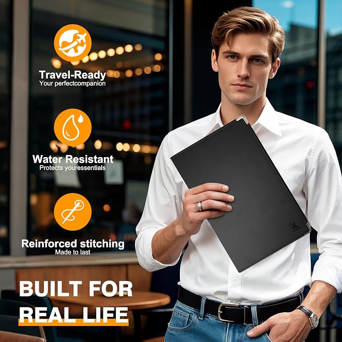 Tiankool Padfolio Portfolio Binder – Thickened Business Folder for Interview Resumes, Legal Documents | Notepad Not Included,Durable, Black