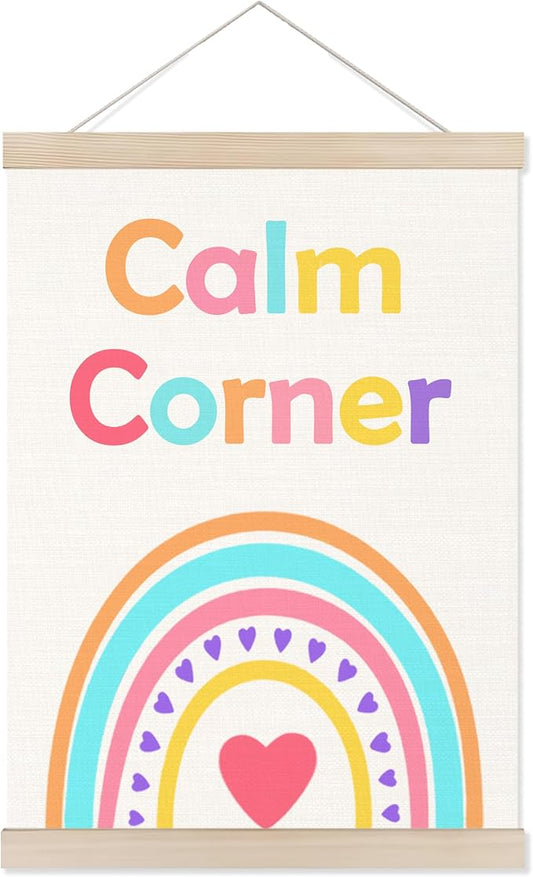 Welshower Boho Rainbow Calm Corner Poster Hanger Frame, Colorful Mental Health Wall Art Prints Decor for Kids Room Classroom Therapy School Counselor Calming Office, 12x16 Inch