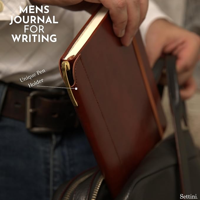 SETTINI® Lined Journal - Compass Journal for Writing Gift Set - Hardcover Vegan Leather, Includes Luxury Pen in a Unique Pen Holder, 192 Pages, A5, Birthday Gift, Journal for Men & Women