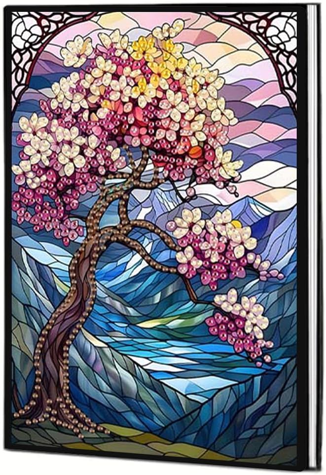 FRANDEK Color Tree Diamond Art Painting Notebook Handmade DIY A5 50 Pages Gem Art Kit, Crystal Rhinestone PU PU Journal for Creative Writing Sketching, Birthday Holiday Back To School Gift for Adults