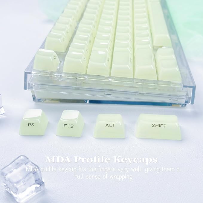 Womier Green Keycaps Jelly - Ceramic Keycaps Style, Clear Creamy Keyboard Key Cap, Transparent Side Printed Custom 60 65 75 100 Percent for Cherry MX/Outemu/Gateron Mechanical Keyboards(MDA Profile)