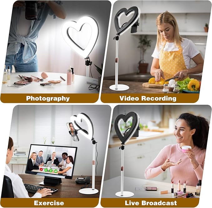Ring Light for Desk,Heart Tabletop Light with 26" high Stand, RGB 47colors Selfie Light,USB Powered LED Desktop lamp with Phone Holder for Makeup Lights, Laptop Live Stream, YouTube,TikTok
