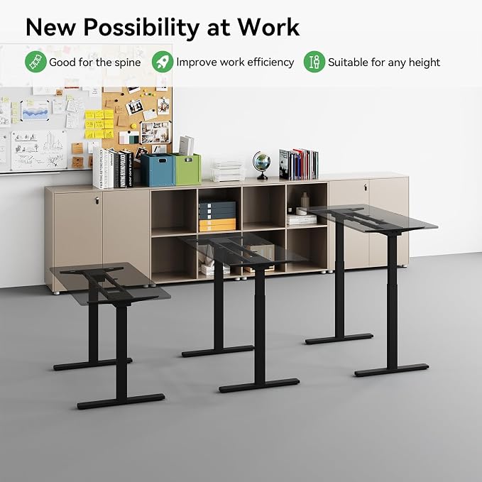 Dual Motor Standing Desk Frame for 40-63 in Tops, 264 lb, Black | Frame Only, Fits 40-63 x 24-28 in Tops, 28.3-46.5 in Height, 2+3 Controls, ≤45 dB, 264 lb Capacity