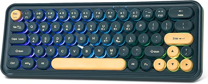 Wired RGB Creamy Typewriter Keyboard. 65 Percent Retro LED Membrance Gaming Keyboard. Small Ergonomic Optical Teclado with ABS Backlit Unreplaceable Round Keycaps. for Laptop and Office PC. (Blue)